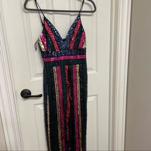Colorful striped sequin jumpsuit